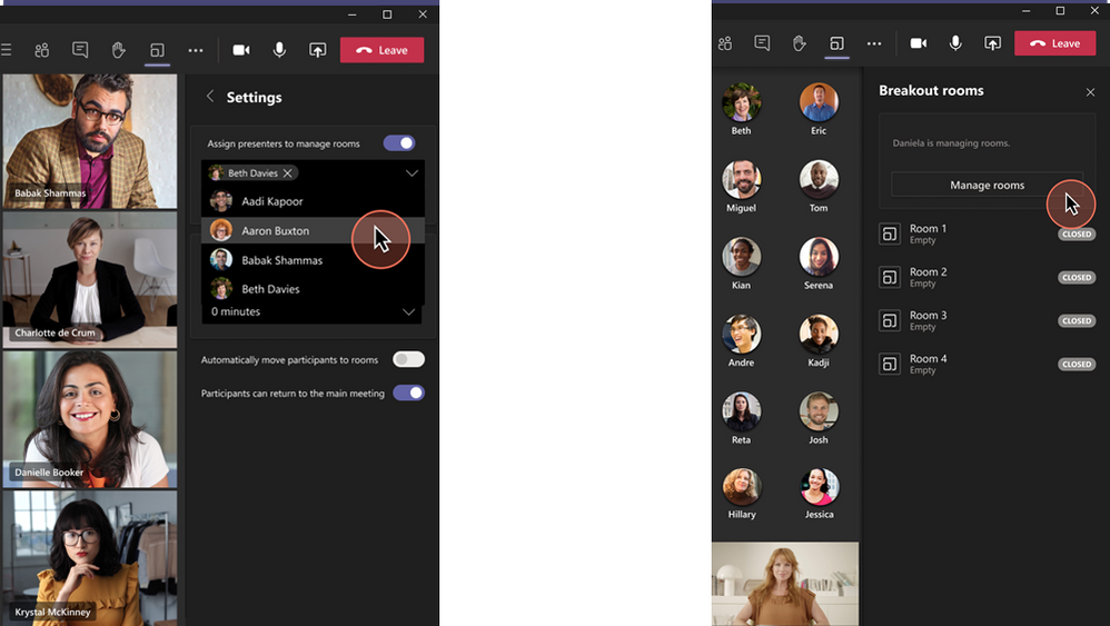 Breakout Room managers support in Microsoft Teams